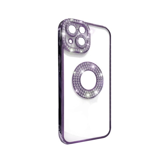 Capa de Silicone Suave com Design de Diamante para Apple iPhone 14 Roxo